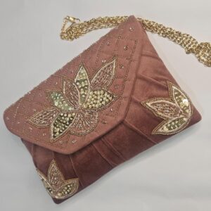 Trendy Handmade Party Clutch Velvet | New Design Velvet Embroidered Clutch For Women | Party Wear Hand Clutch With Golden Chain