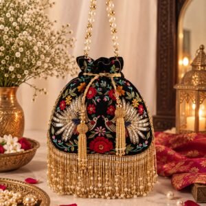 Womend Designer embroidered potly with pearl tassels