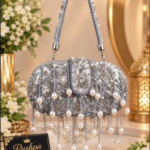 Women's Luxury Pearl Cascade Embroidered Clutch